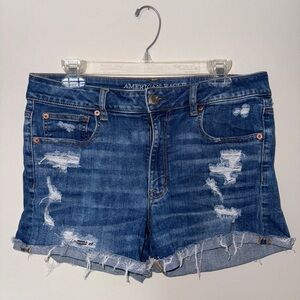 Hi-rise, distressed AE denim shorts